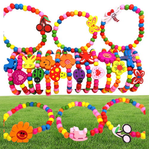 Girls Natural Wood Beads Bracelet 12 Styles Mix Children Wooden Wristbands Child Party Bag s Birthday Gift Wholesale Jewelry9566147