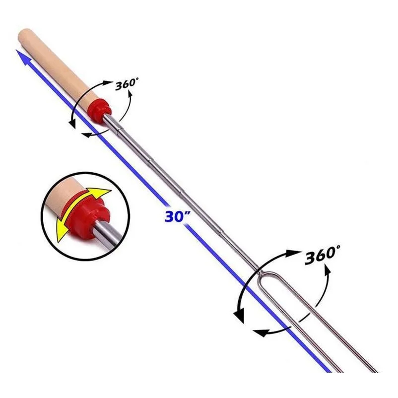 Teleskopowe arkusze grilla Marshmallow Hot Dog Pieczenie Pieczniki narzędzia BBQ ze stali nierdzewnej Skewchexting Roaster z drewnianym uchwytem