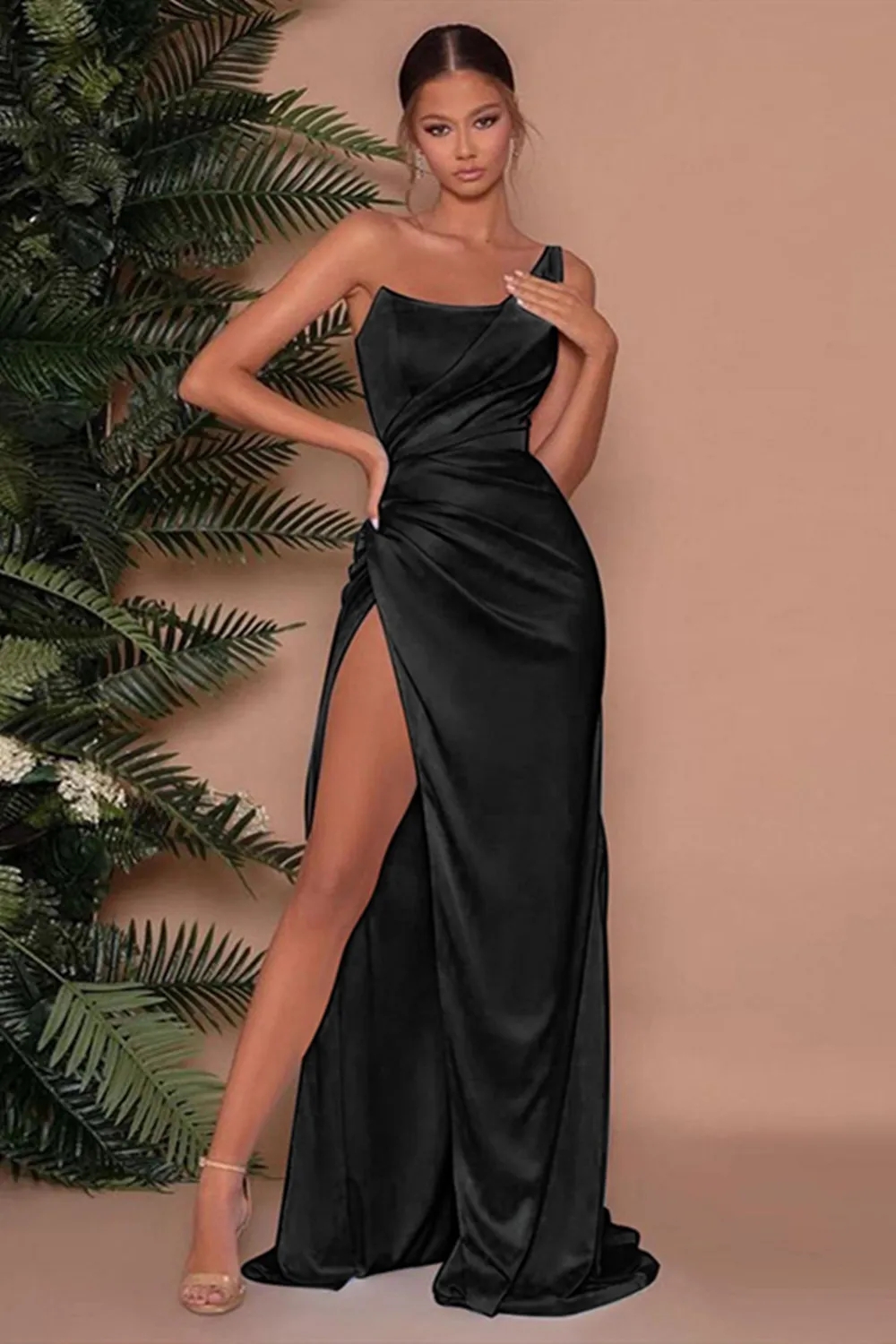 Robe de demoiselle d'honneur marron, Sexy, One Shoder, fente haute, longue, pour invités de mariage, robes de soirée pour femmes, vêtements de bal