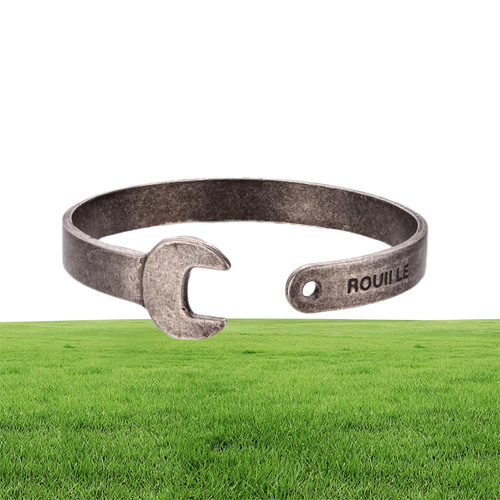 Punk Retro Titanium Steel Men Bangles Mekanisk skiftnyckel Öppna justerbara armband smycken för manlig personlig gåva1259512