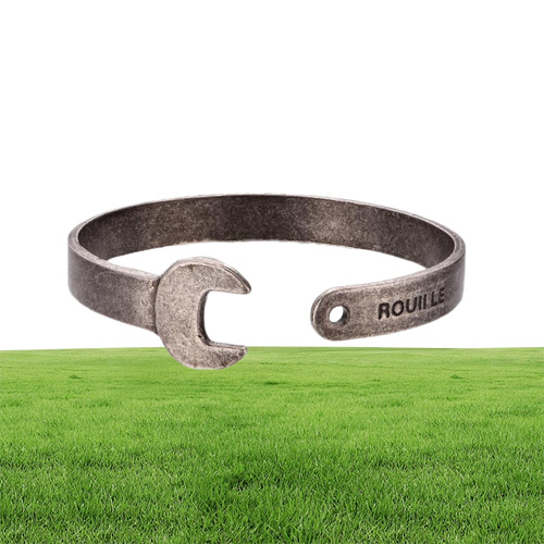 Punk Retro Titanium Stalen Mannen Armbanden Mechanische Moersleutel Open Verstelbare Armbanden Sieraden Voor Mannelijke Gepersonaliseerde Gift2626661