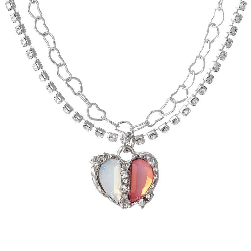 Collier pendentif coeur divisé pour femmes fille cristal rose doux Cool clavicule chaîne colliers mode bijoux cadeaux