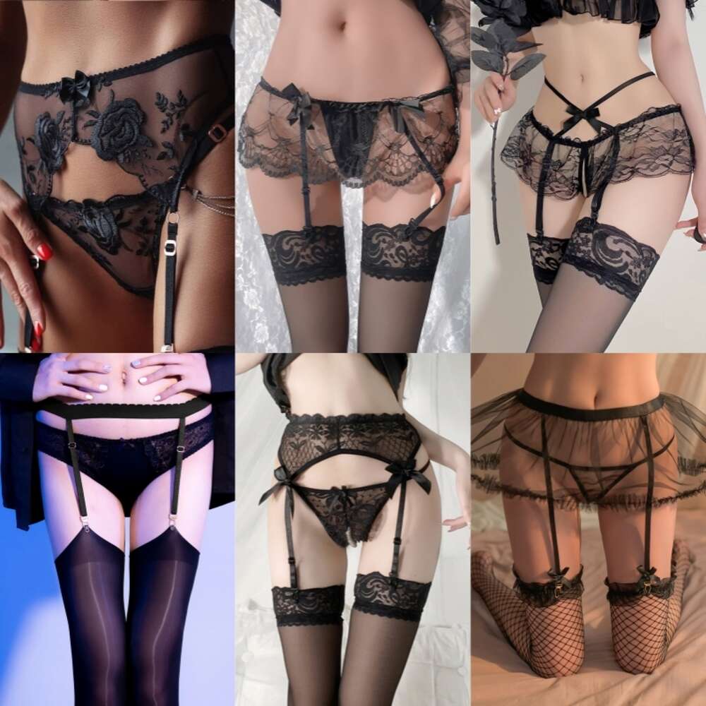 Women Sexy Transparent Collocation Hose Black Lace Garters Suspender Belt for Stockings Erotic Nightwear Underwear
