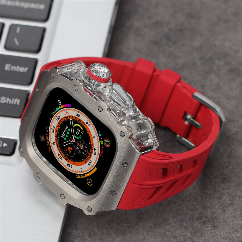 AP Mod Kit Premium Titanium Alloy Case för Apple Watch Series 9 8 7 6 5 4 SE Ultra Fluorubber Band 44mm 45mm 49mm