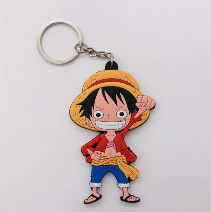 Projektanci z kreskówek One Piece Brelkain Soft PVC 3D Podwójna strona Anime Klucz Klucz Klucz Klucz Kids Trinket Key Prezent Prezent 6 cm Paski telefonu komórkowego