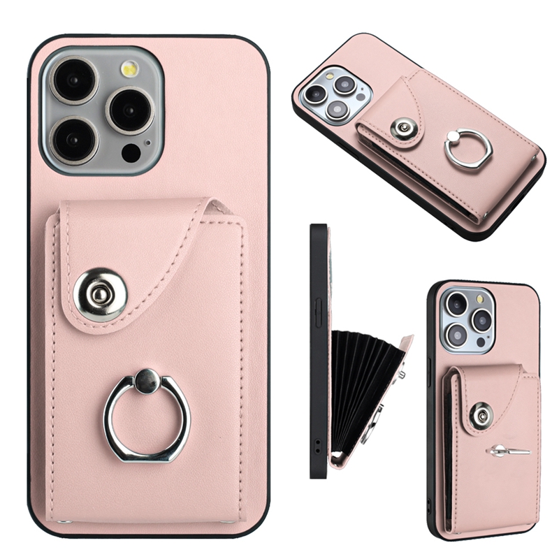 Card Pocket Pack Leather Wallet Cases For Iphone 15 Pro Max 14 Plus 13 12 11 X XR XS 8 7 Credit ID Slot Organ Card Bag Metal Finger Ring Holder Shockproof Phone Back Cover