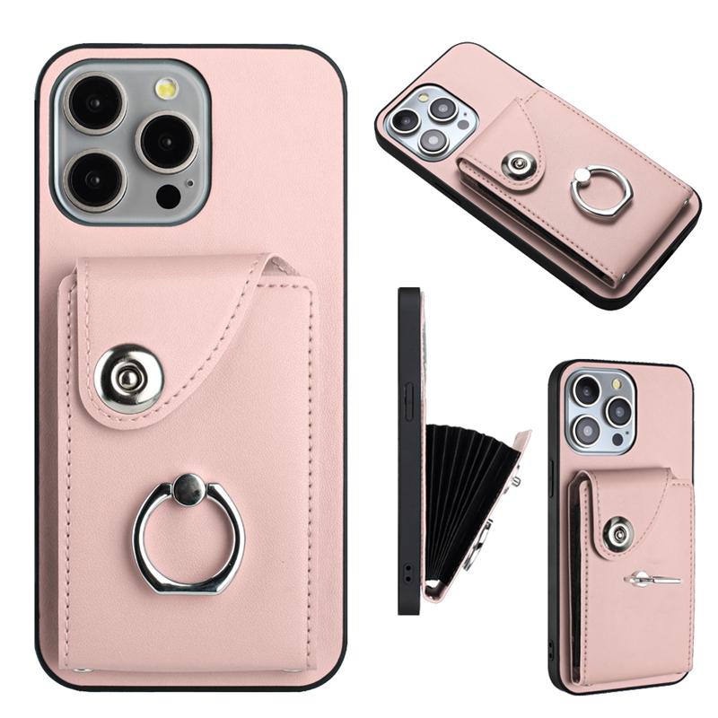 Card Pocket Pack lederen portemonnee hoesjes voor iPhone 15 Pro Max 14 Plus 13 12 11 X XR XS 8 7 Credit ID Slot Orgel Kaarttas Metalen Vinger Ringhouder Schokbestendige Telefoon Achterkant