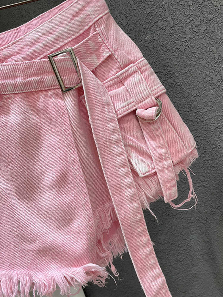 Skirts DEAT Fake Two Patchwork Burrs Denim Shorts Skirts Women's Bandage Solid Color High Waist Skirt Female 2023 Summer New 11XX1798 P230422