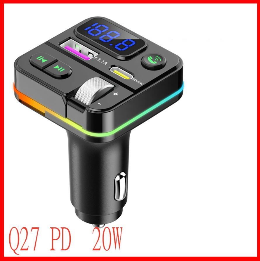 Q27 Wireless Bluetooth Car Kit Mp3 Player Radio Transmitter Audio Adapter 3.1A FM ​​Högtalare Type-C Fast USB C Port Charger Aux