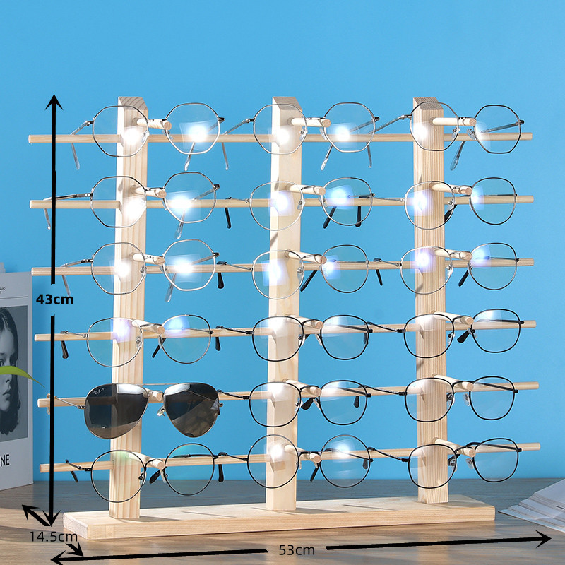 Solid Wood Sun Glasses Display Rack Optical Store Storage Rack Display Dekorativa rekvisita Pine Solglasögon Showcases