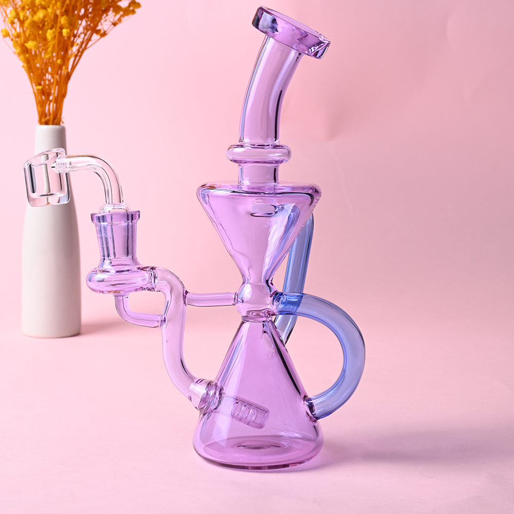 unique klein glass recycler dab rig,8 inch function pink glass water pipe bong,cute new glass smoking pipe with glass banger