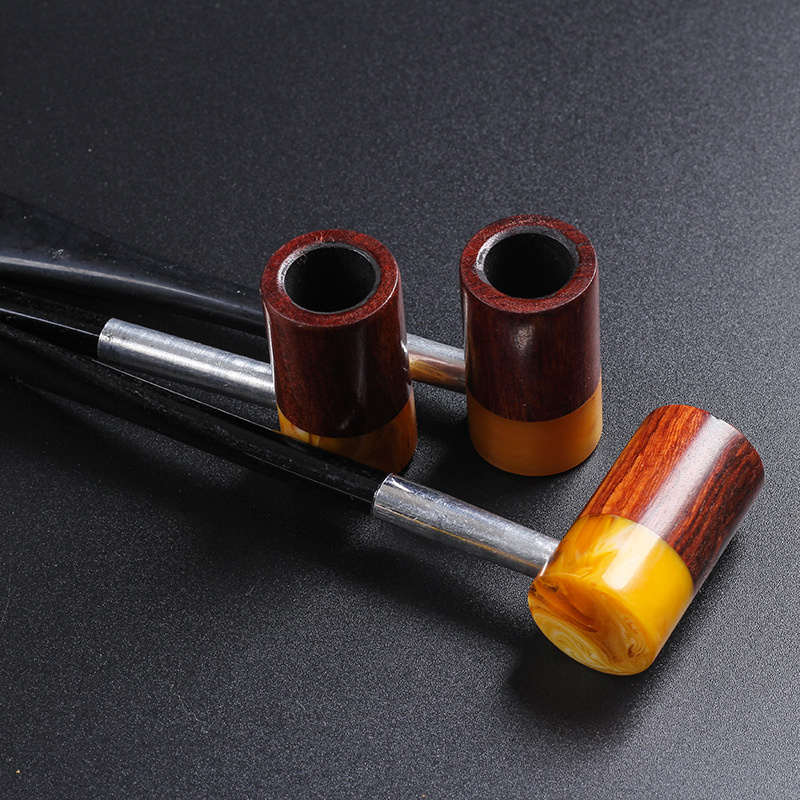 Pipes à fumer en agate de bois de santal noir, étui droit portable, petit tuyau en bois massif pour hommes