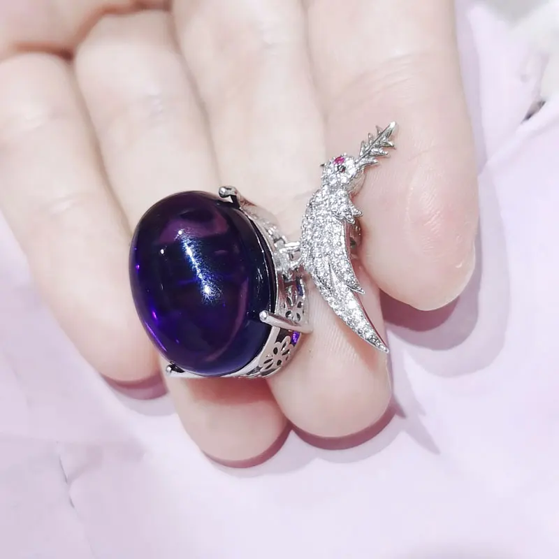 Cute Sterling Silver Parrot Pendant 15mmx20mm VVS Grade Lab Created Amethyst Necklace Pendant with 3 Layers 18K Gold Plating