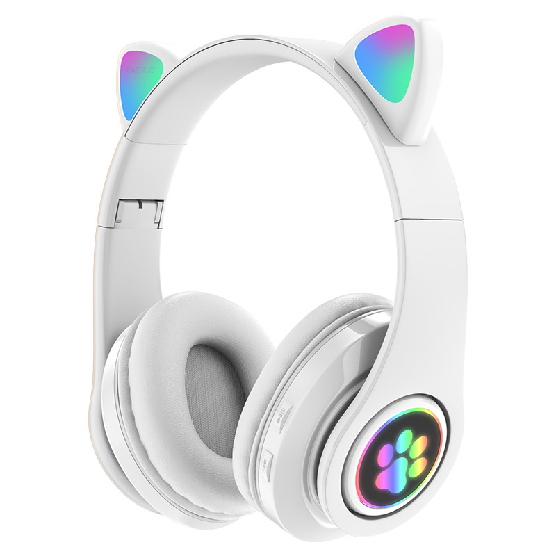 Söt kattörören Bluetooth -hörlurar LED Light Flash Stereo Foldbara trådlösa headset med MIC TF FM för barn Girl Gifts