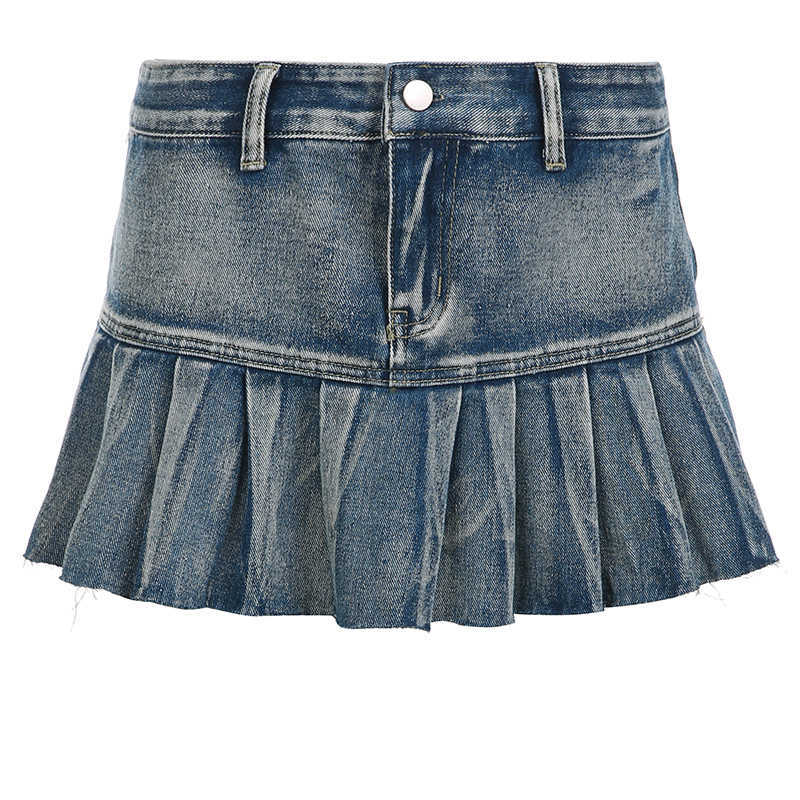 Rokken darl vintage mode y2k hete lage taille denim rok super korte streetwear burr verontruste zomer mini geplooide rok vrouwen p230422