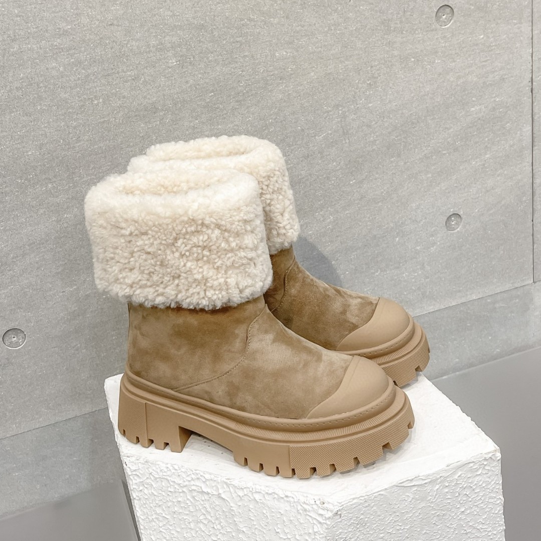 여성 디자이너 스노우 부츠 양고기 양모 두꺼운 고정 발목 부츠 영국 스타일 가을과 겨울