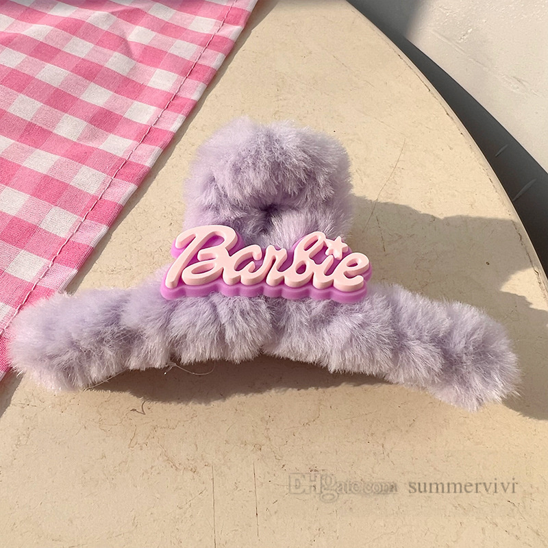 الأطفال dopamine plush hair claw girls cute barbie pink bows shark clip Kids All-Matching Princess Accessories Z5309