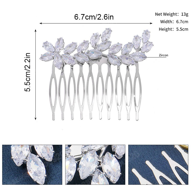 花嫁のエレガントな結婚式のヘアコームシルバーカラークリスタルラインストーン女性ヘアピンブライダルヘッドピースヘアジュエリーアクセサリー