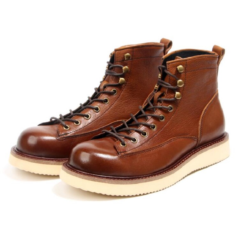 New British Style High Top Lace-Up Genuine Leather Casual Business Ankle Boots Men Shoes Dress Work Outdoor Motorcycle Boots D2H30