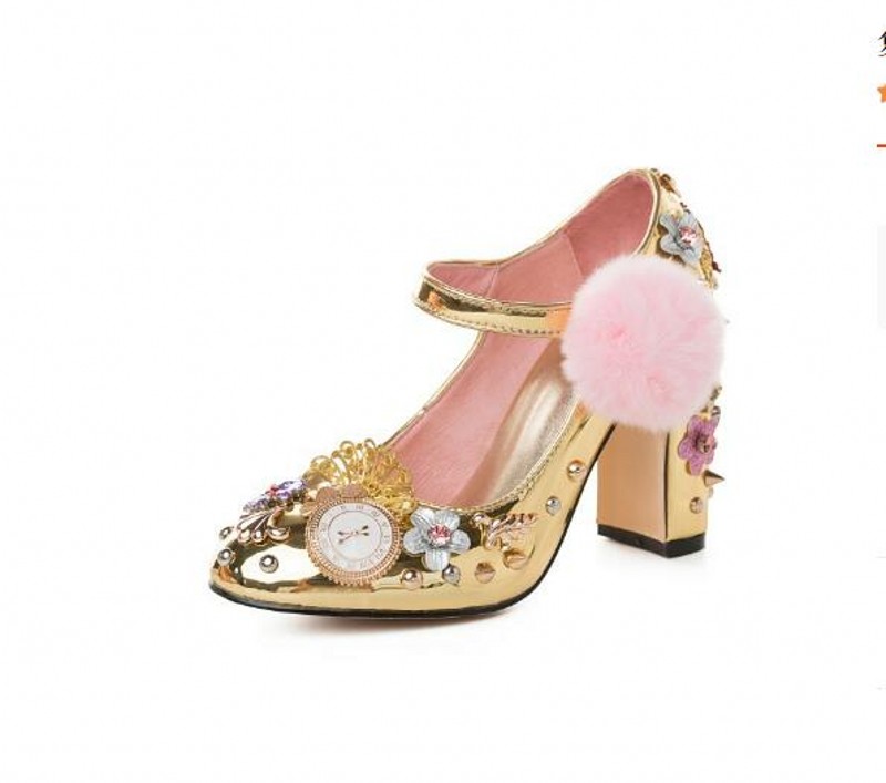 Gold Pink Silver Slingbacks Women Vintage Mary Jane Shoes Rivets Rhinestone Fashion High heel Buckle Wedding Bridal Dress Shoes Lady Pumps