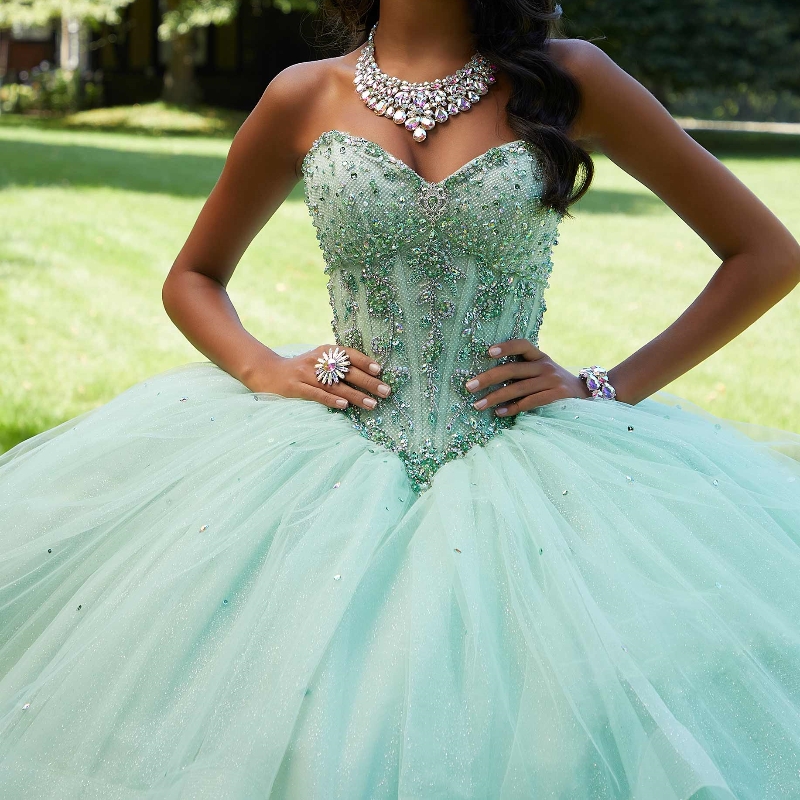 Robe De bal Siny vert clair, robe Quinceanera en dentelle cristal et perles, douce 16 ans, robe De fête d'anniversaire, 2024
