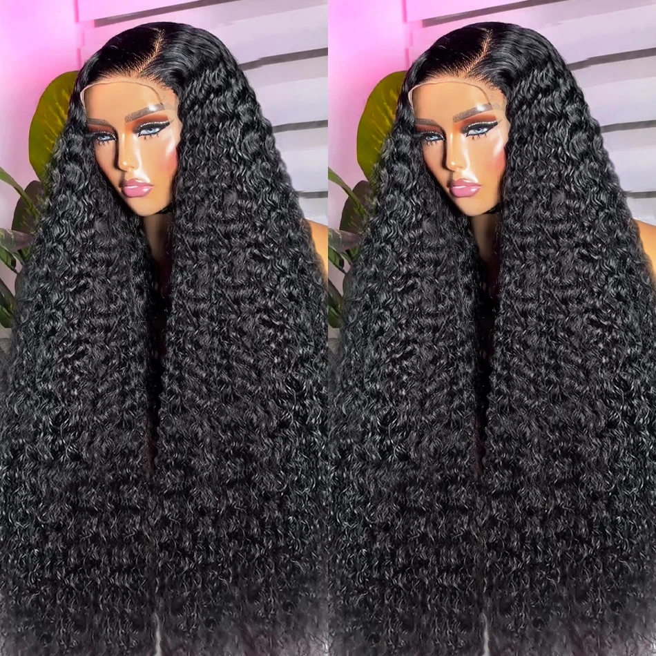 13x4 HD Lace Frontal Wig Brazilian Water Wave Curly Human Hair Wigs For Women Pre Plucked 38 Inch Deep Wave Synthetic Lace Front Wig