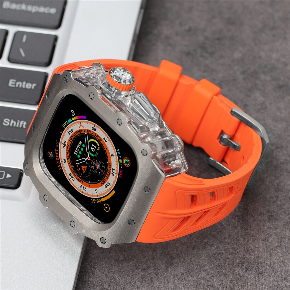 AP Mod Kit Premium Titanium Alloy Case för Apple Watch Series 9 8 7 6 5 4 SE Ultra Fluorubber Band 44mm 45mm 49mm