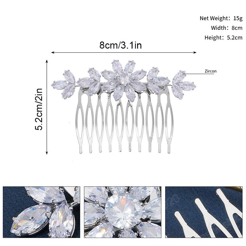 花嫁のエレガントな結婚式のヘアコームシルバーカラークリスタルラインストーン女性ヘアピンブライダルヘッドピースヘアジュエリーアクセサリー