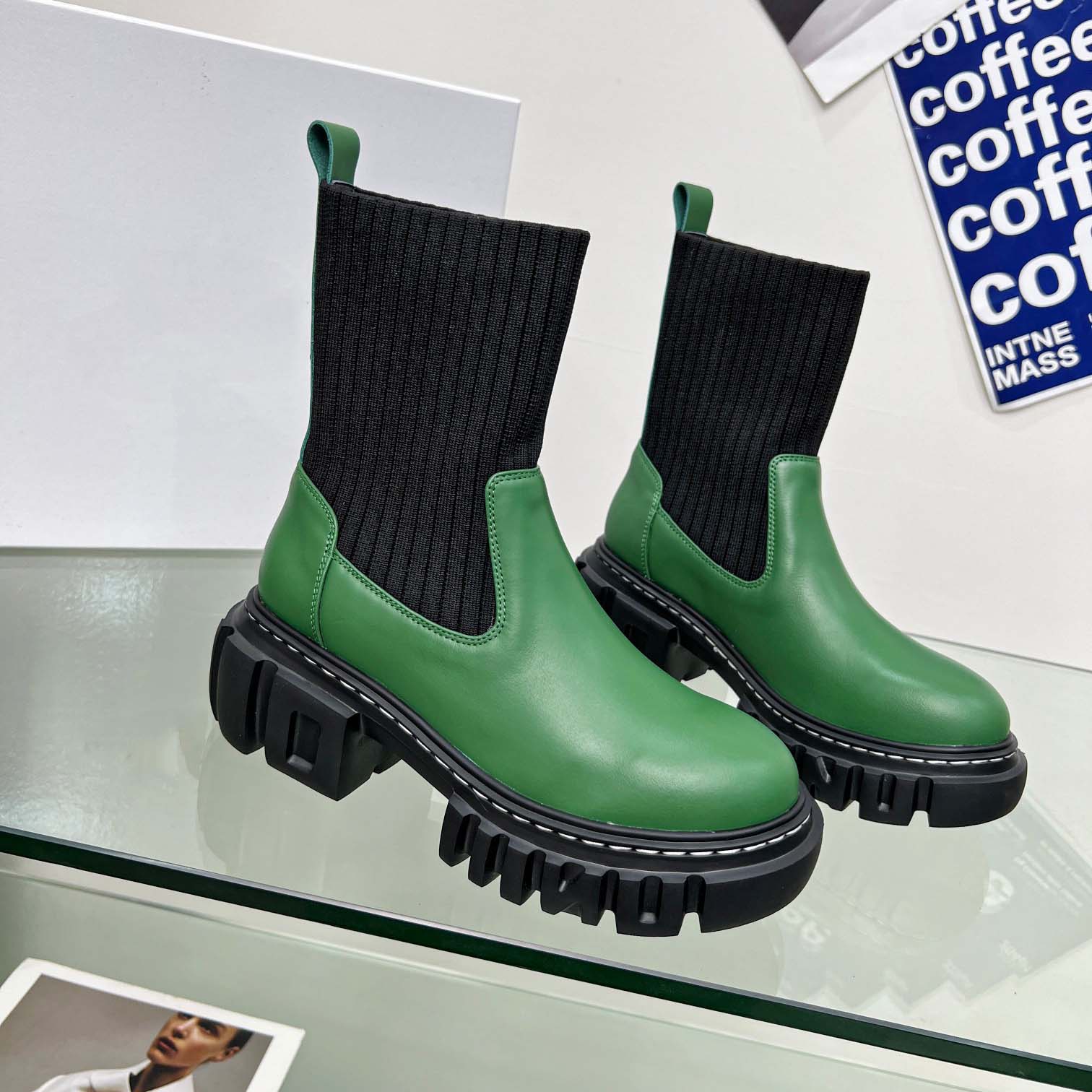 Boots Designer Boots Short Boots Middle Boots Flat Heel Luxury Temperament Black Green Leather High Quality Fashion Brand Women