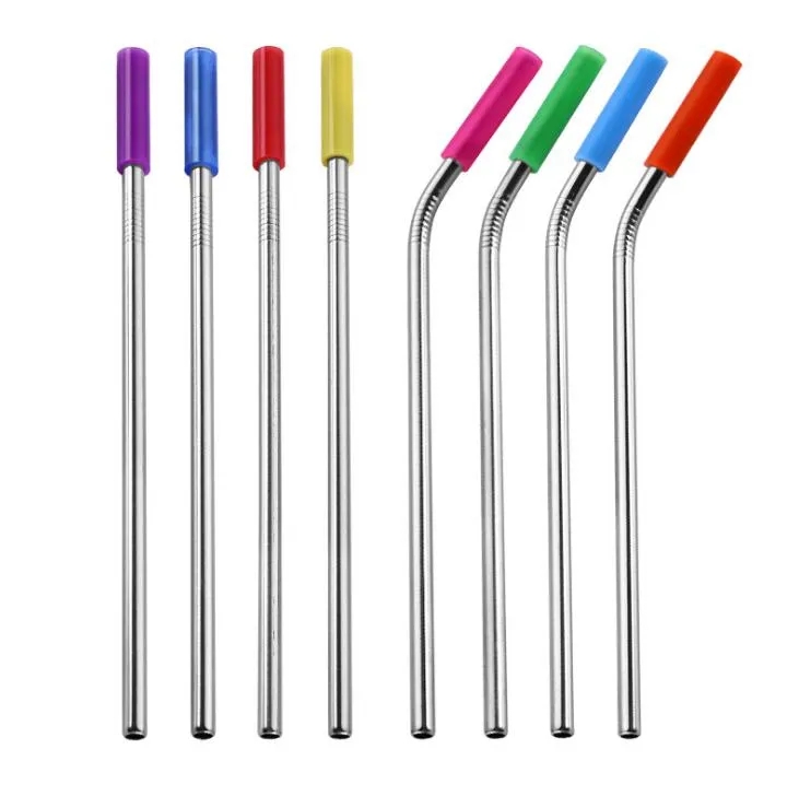Stainless Steel straw bendable Sets With Pouch Bag Colorful Metal Straw With Silicone Tip Reusable Juice Straw Bar Tools 