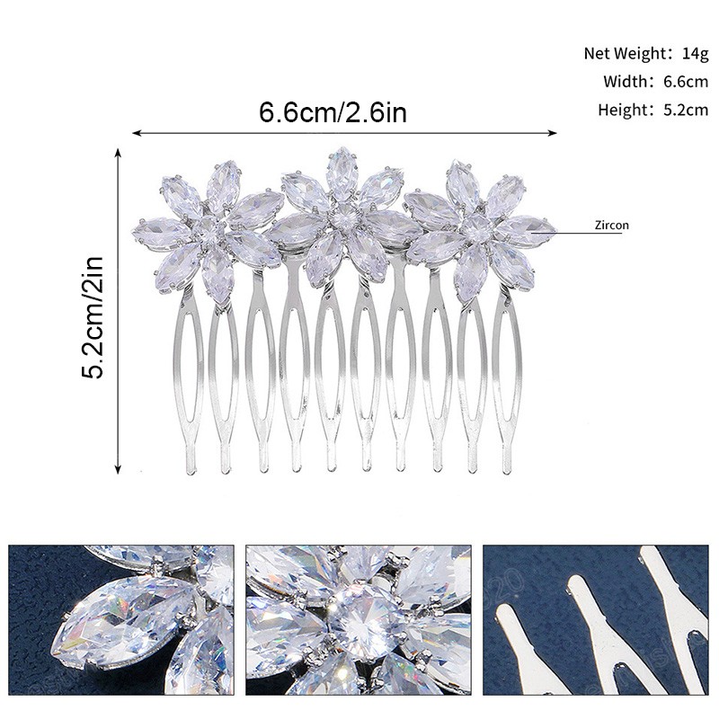 花嫁のエレガントな結婚式のヘアコームシルバーカラークリスタルラインストーン女性ヘアピンブライダルヘッドピースヘアジュエリーアクセサリー