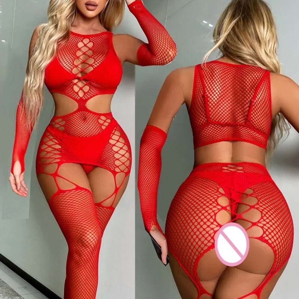 Ensemble de Lingerie résille grande taille pour femmes, collants Sexy à entrejambe ouvert, ajouré, bas transparents pour tout le corps, vêtements de club de danse pôle tendance