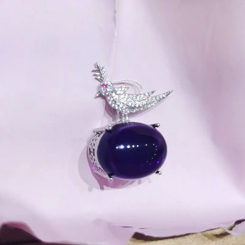 Cute Sterling Silver Parrot Pendant 15mmx20mm VVS Grade Lab Created Amethyst Necklace Pendant with 3 Layers 18K Gold Plating