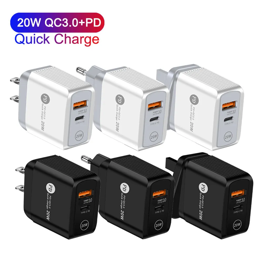 20W chargeur rapide rapide Eu US UK Type C PD adaptateurs de charge murale pour IPhone 12 13 14 Pro chargeurs de téléphone Samsung Xiaomi