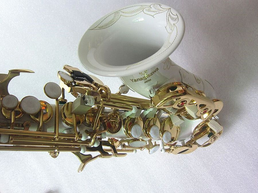Nowy zakrzywiony sopranowy saksofon S-991 White Sax Musical Instrument Profesjonalny występ z akcesoriami skrzynek
