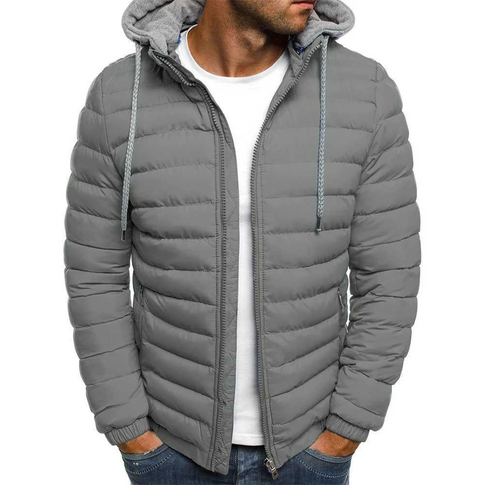 Vestes pour hommes nouveaux hommes automne hiver veste en coton à capuche épaissi vers le bas manteaux couleur unie manches longues fermeture éclair vêtements chauds STCX