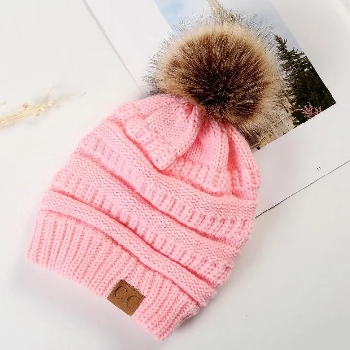 New Year's Gift 10 Designs Party Favor CC Adult Winter Warm Hat Women Soft Stretch Cable Knitted Pom Beanie Girl Ski Christmas