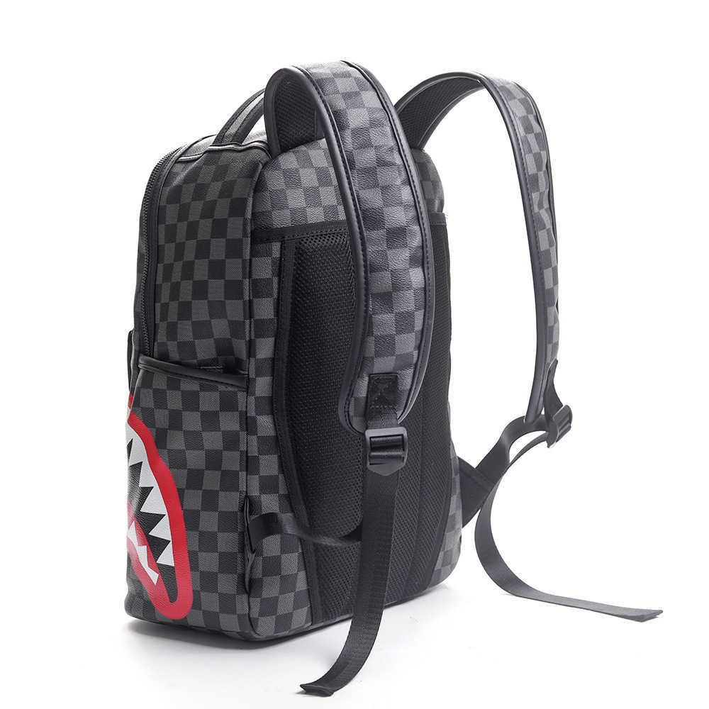 Nya mäns hajmönster Hög kapacitet Plaid Rackpack College Student Trend Leisure Travel Ryggsäck Batch Outdoor Sport Ryggsäckar 230423