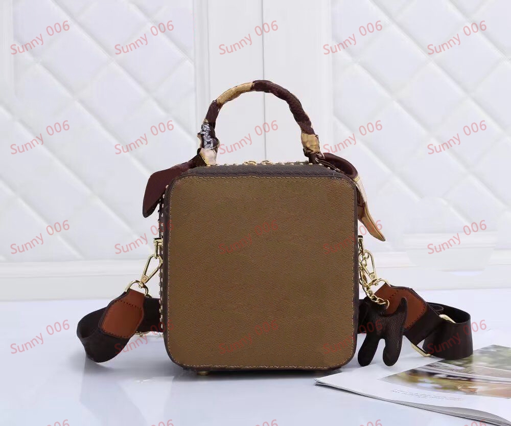 Bolsa de ombro com zíper duplo pequena borla pingente sacola designer impressão grade tronco sacos maleta fita de luxo embrulhado alça única bolsa para laptop