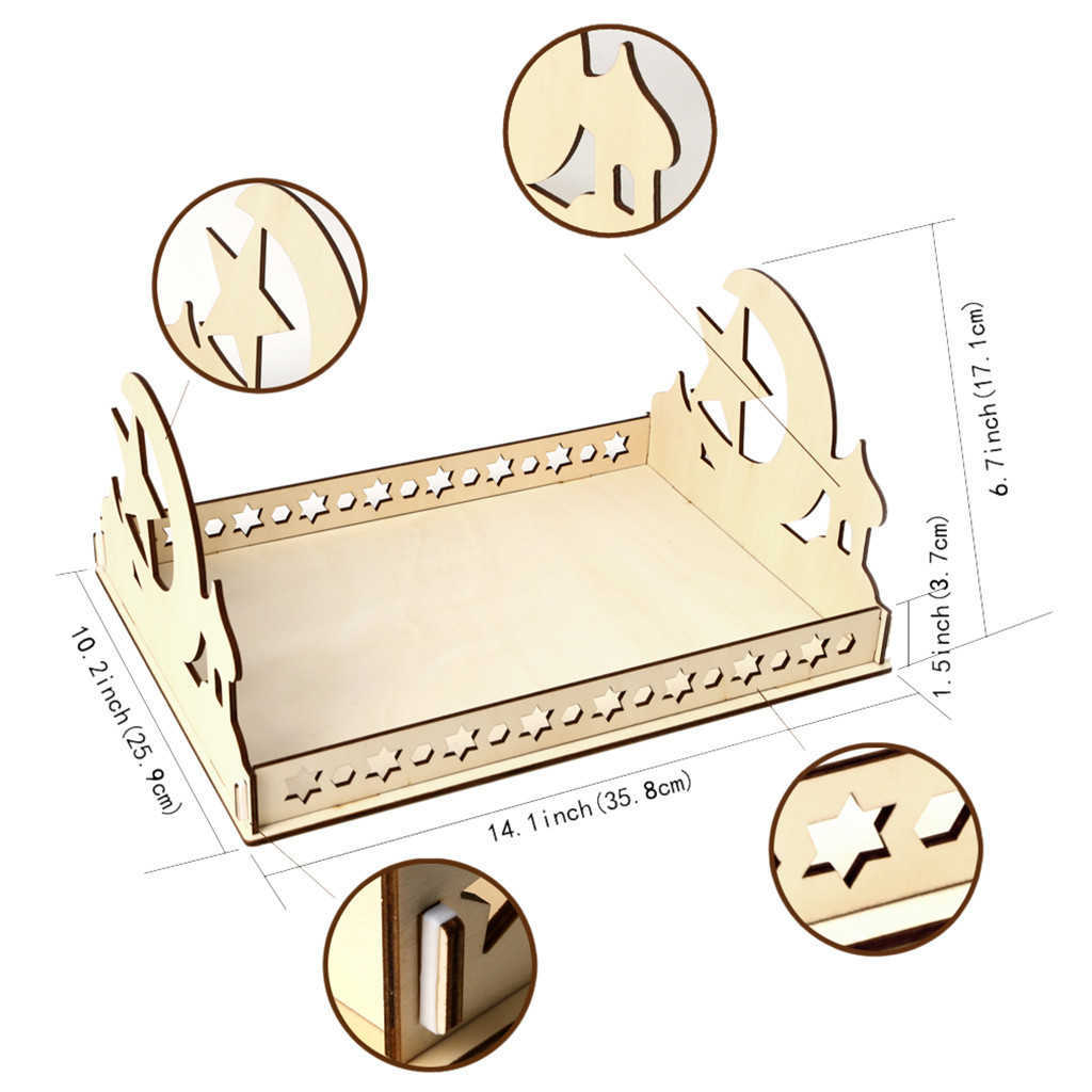Nieuwe houten Eid Mubarak Food Tray Ramadan Decoratie voor thuiscake -display Islam Muslim Party 2023 Ramadan Kareem Eid Gifts