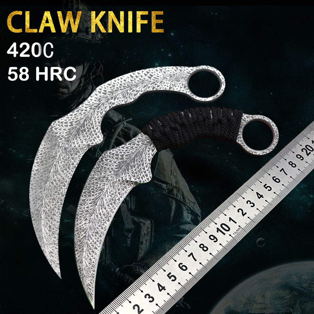 新到着A1901 Karambit Knife 420Cレーザーパターンブレードフルタンパラコードハンド