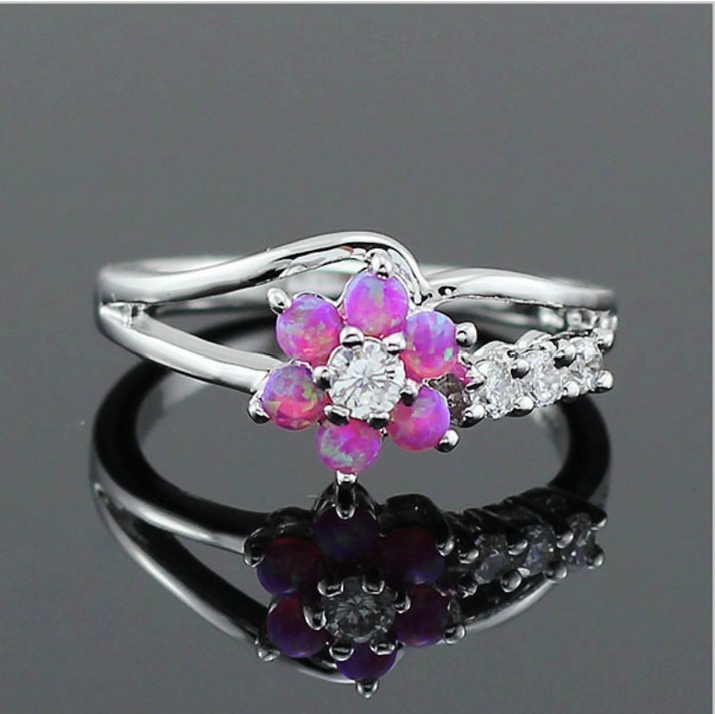 Anelli con zirconi di cristallo opale fiore di sole gioielli da donna Anello di fidanzamento blu rosa vintage da donna