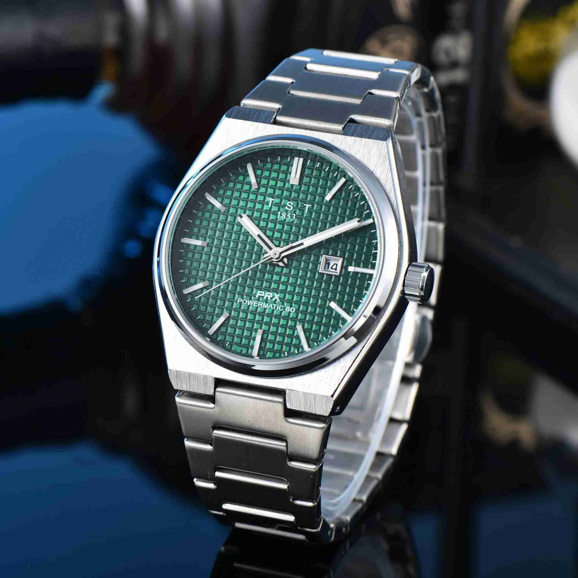 Начатые часы модные часы для мужчин бренд prx Quartz Movement Auto Date Steel Steel Steam Blue White Многочисленные цвета мужские браки231123