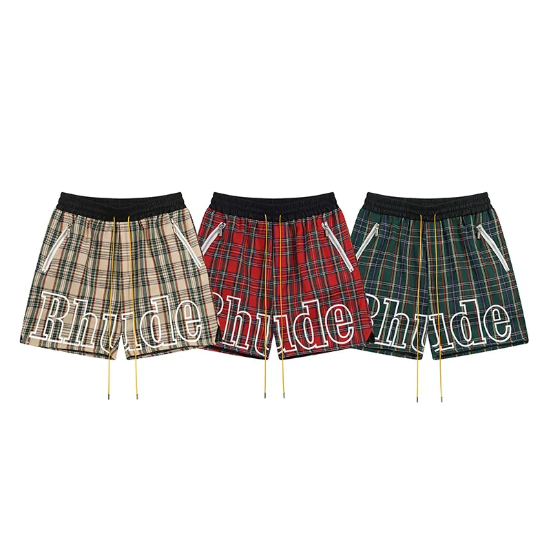 Männer Frauen Casual Rot Grün Aprikose Plaid Shorts Hohe Qualität Kordelzug Innen Mesh Karierte Reithose