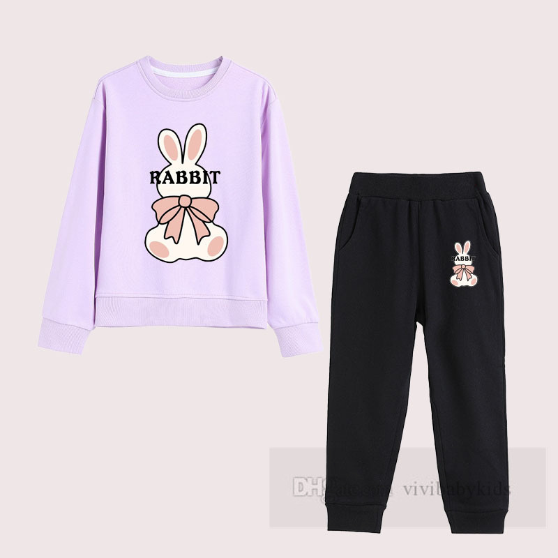 Bambini simpatici conigli stampati con lettere set di vestiti firmati bambini abiti sportivi in cotone ragazzi ragazze pantaloni in felpa 2 pezzi Z5538