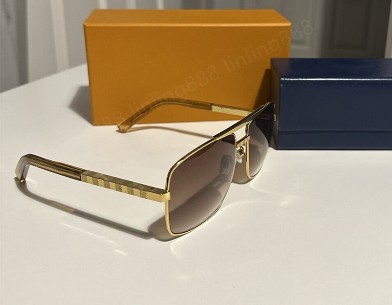 Fashion designer sunglasses for men 0259 Attitude Metal UV Cut Square Gold Brown Anti-Ultraviolet UV400 Lens Top Quality With Case box