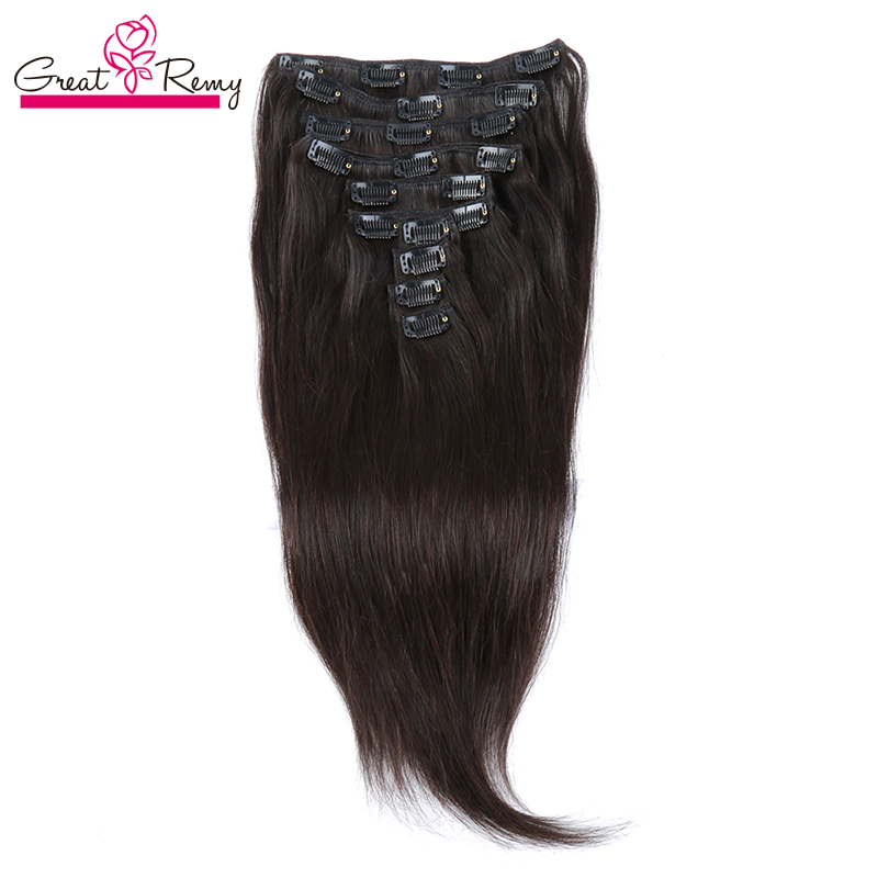 Clip in Hair Extensions Real Human Hair, 160g Real Clip-in Hair Extension Human Virgin Hair Clip on Extensions Double Weft Thickened Silky Straight Greatremy