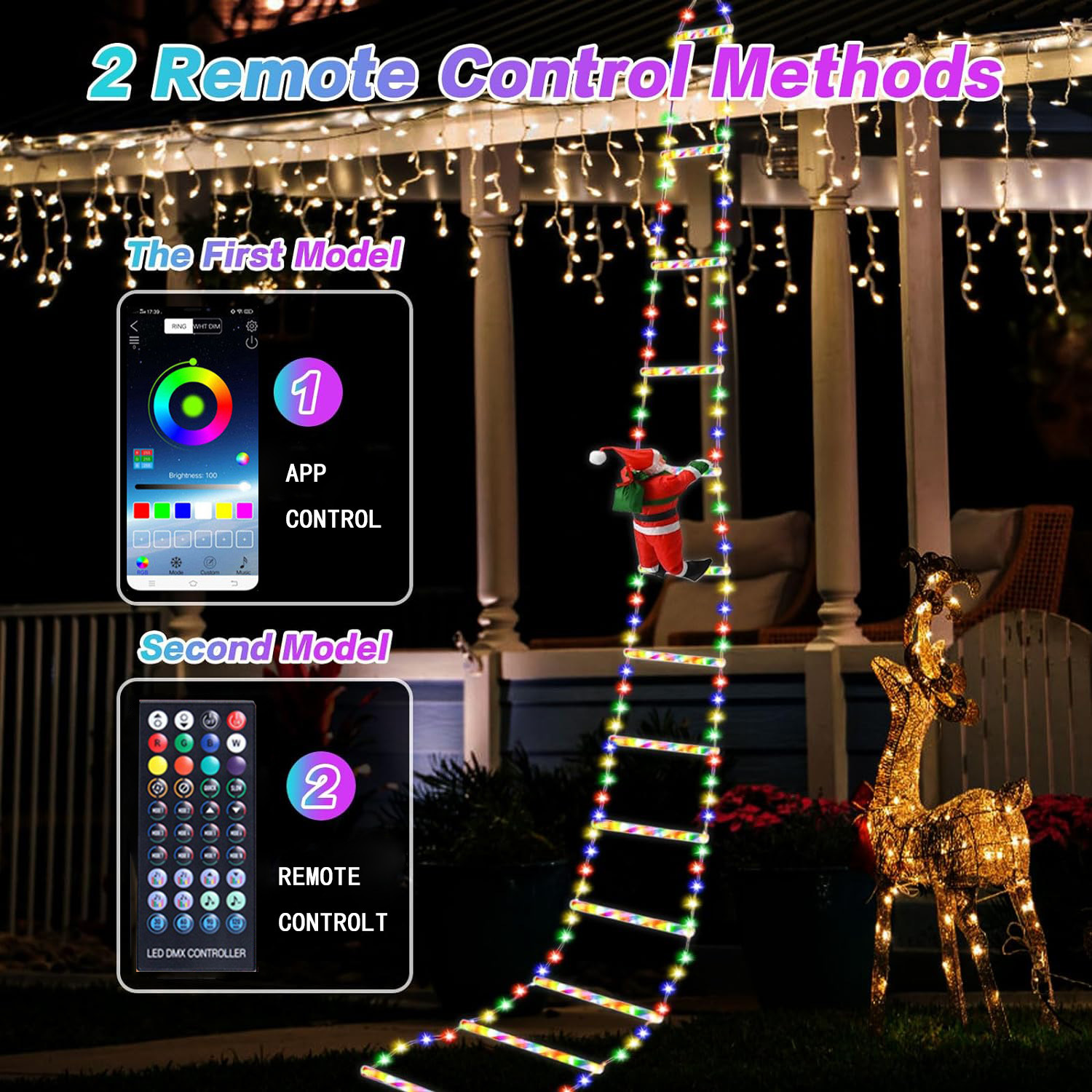 Stringa di luci natalizie Babbo Natale salire le scale luci decorative stringa giardino luci magiche esterne stringa controllo APP