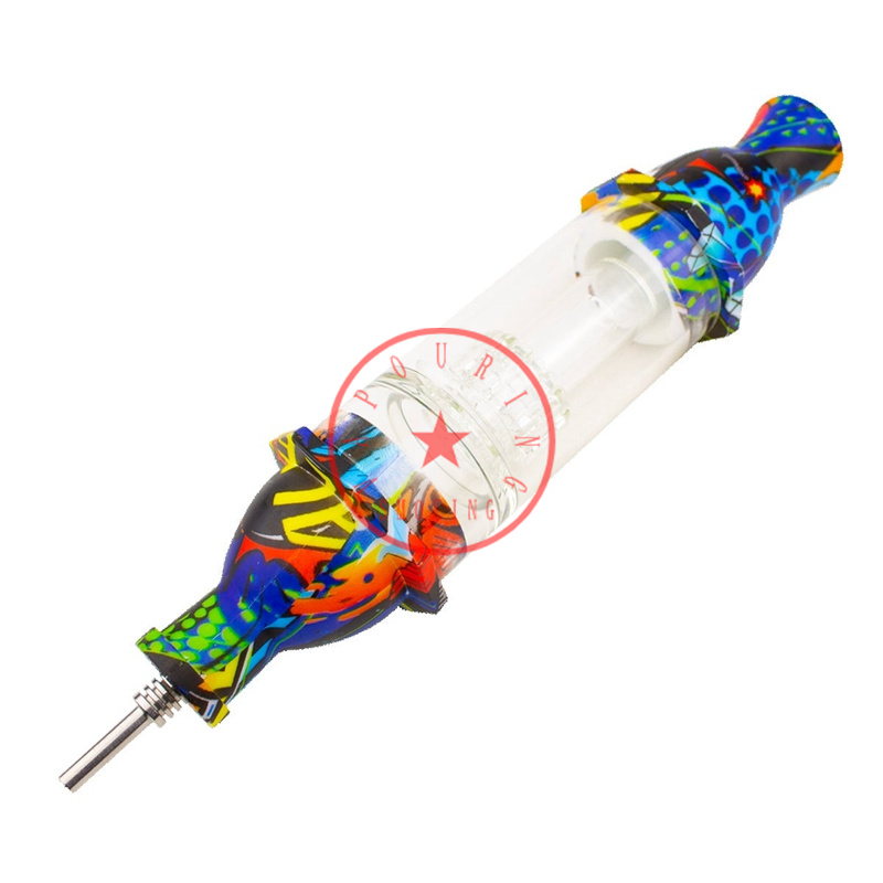 Cool Colorful Smoking Silicone Hookah Bong Pipes Portable avtagbar ört Tobak Filter Vattenrör Bubbler Oil Rigs 10mm Metal Tip Nails Straw Cigaretthållare DHL