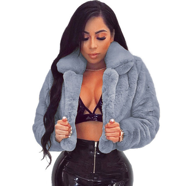 Women's Fur Rose Red Solid Open Front Fuzzy Crop Faux Coat Women Winter Fashion Outerwear Fluffy Fake Coats Jackets